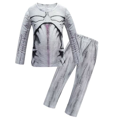 

2 Pieces Kids Boys Halloween T-shirt & Pants Clothing Set Outfit Ghost Long Sleeve Cotton Set Vacation Daily Casual Winter Fall 4-12 Years Gray