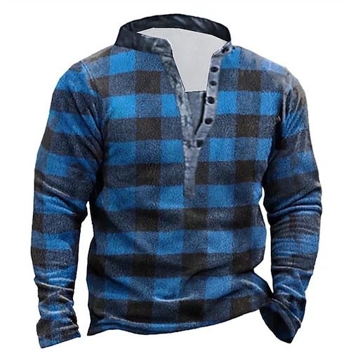 

Men's Unisex Sweatshirt Pullover Button Up Hoodie Blue Standing Collar Plaid Graphic Prints Print Casual Daily Sports 3D Print Streetwear Designer Casual Spring & Fall Clothing Apparel Hoodies