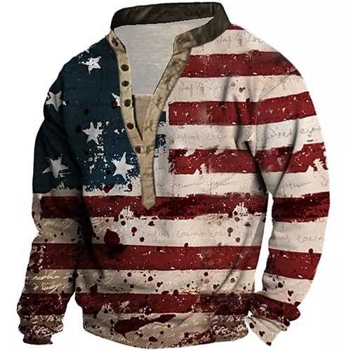 

Men's Unisex Sweatshirt Pullover Button Up Hoodie Red Standing Collar Graphic Prints National Flag Print Casual Daily Sports 3D Print Streetwear Designer Casual Spring & Fall Clothing Apparel Hoodies