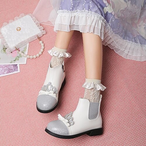 

Girls' Boots Princess Shoes Daily PU Princess Shoes Big Kids(7years ) Daily Butterfly White Black Rosy Pink Fall Winter / Booties / Ankle Boots / Color Block