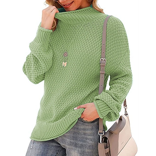 

Women's Pullover Sweater jumper Jumper Crochet Knit Knitted Pure Color Turtleneck Stylish Casual Outdoor Daily Winter Fall Green Brown S M L / Cotton / Long Sleeve / Cotton / Regular Fit / Going out