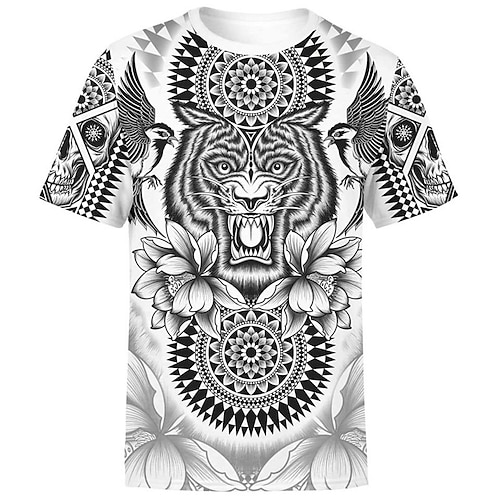 

Men's Unisex T shirt Tee Animal Floral Graphic Prints Crew Neck White 3D Print Outdoor Street Short Sleeve Print Clothing Apparel Sports Casual Classic Comfortable / Summer / Summer