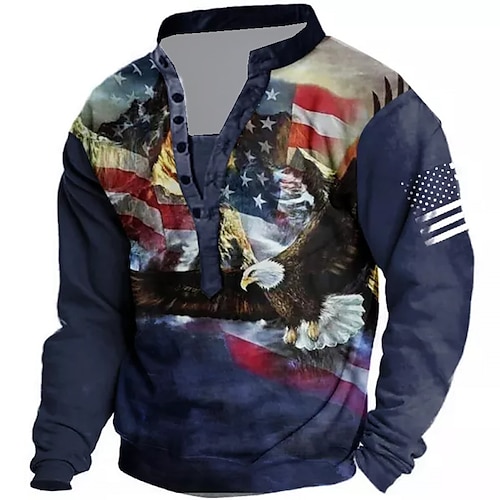 

Men's Unisex Sweatshirt Pullover Button Up Hoodie Graphic Prints Eagle National Flag Print Casual Daily Sports 3D Print Streetwear Designer Casual Clothing Apparel Hoodies Sweatshirts Long Sleeve