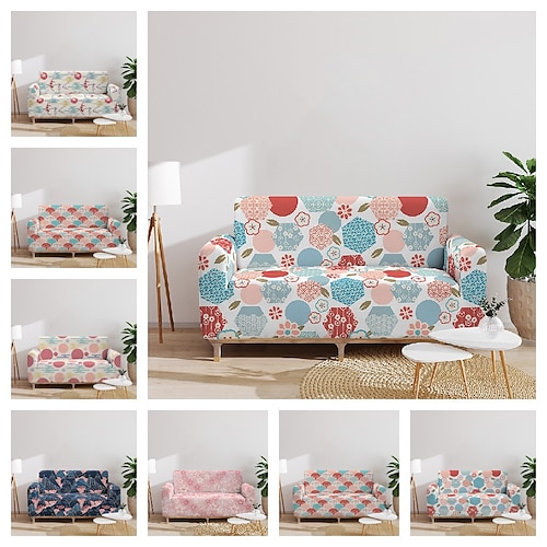 

Floral Printed Sofa Cover Stretch Slipcovers Soft Durable Couch Cover 1 Piece Spandex Fabric Washable Furniture Protector fit Armchair Seat/Loveseat/Sofa/XL Sofa