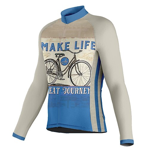

21Grams Men's Cycling Jersey Long Sleeve Bike Top with 3 Rear Pockets Mountain Bike MTB Road Bike Cycling Breathable Quick Dry Moisture Wicking Reflective Strips Blue Graphic Polyester Spandex Sports