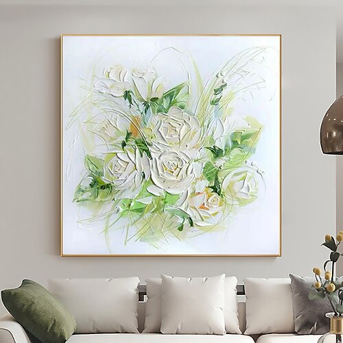 

Handmade Oil Painting Canvas Wall Art Decoration Abstract Plant Floral Painting White Flower for Home Decor Rolled Frameless Unstretched Painting