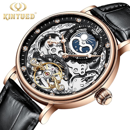 

KINYUED Skeleton Watches Mechanical Automatic Watch Men Tourbillon Sport Clock Casual Business Moon Wrist Watch Relojes Hombre