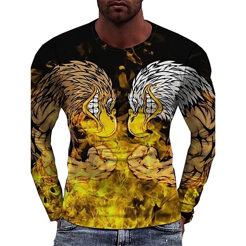 

Men's Unisex T shirt Tee Animal Graphic Prints Crew Neck Yellow Long Sleeve 3D Print Outdoor Street Print Tops Basic Sports Casual Classic