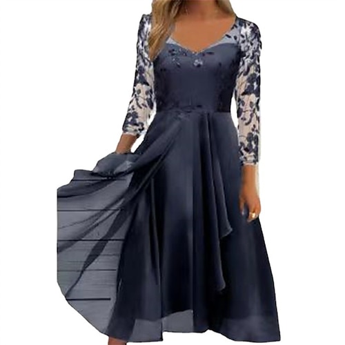 

Women's Casual Dress Swing Dress Midi Dress Green Navy Blue Gray 3/4 Length Sleeve Hollow Out Winter Fall Autumn V Neck Fashion 2022 S M L XL 2XL 3XL