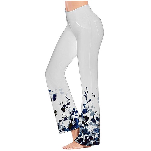 

Women's Wide Leg Pants with Side Pockets Yoga Style High Waist Quick Dry Fitness Gym Workout Bottoms Floral White Rosy Pink Blue Sports Activewear Stretchy 21Grams / Athletic / Athleisure