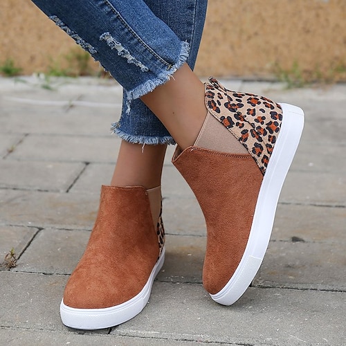 

Women's Sneakers Daily Winter Flat Heel Round Toe Casual Synthetics Loafer Leopard Leopard Black Brown