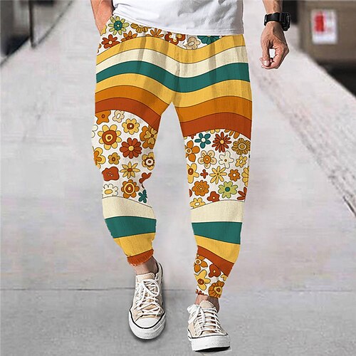 

Men's Joggers Trousers Beach Pants Drawstring Elastic Waist 3D Print Graphic Prints Flower / Floral Comfort Breathable Sports Outdoor Casual Daily Streetwear Designer Yellow Micro-elastic