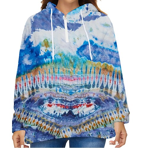 

Women's Plus Size Tops Hoodie Sweatshirt Color Block Color Gradient Print Long Sleeve Hooded Casual Daily Going out Polyester Fall Winter Blue Yellow