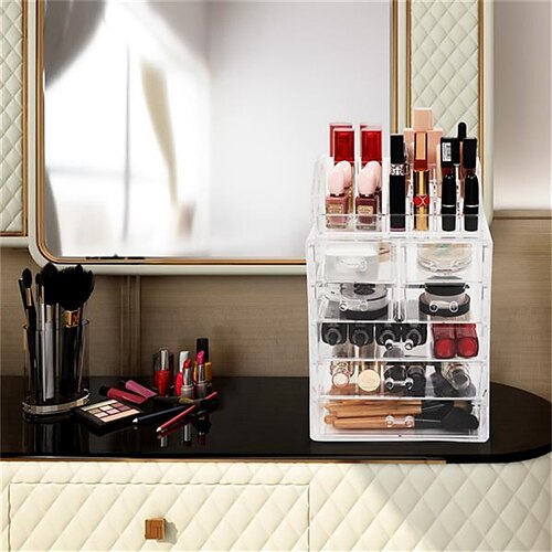 

2Pcs / Set Plastic Cosmetics Storage Rack 7 Large Drawers Transparent