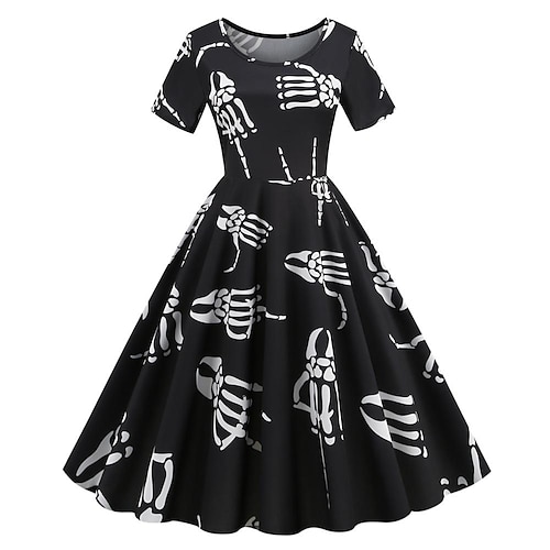 

Women's Party Dress Swing Dress Green Black Blue Short Sleeve Skull Ruched Winter Fall Autumn Crew Neck Party 2022 S M L XL XXL