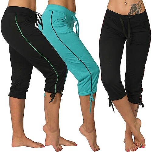 

Women's Yoga Pants Drawstring Tummy Control Butt Lift High Waist Yoga Fitness Gym Workout Capri Leggings Bottoms Stripes Violet Black Green Sports Activewear Stretchy Skinny / Athletic / Athleisure