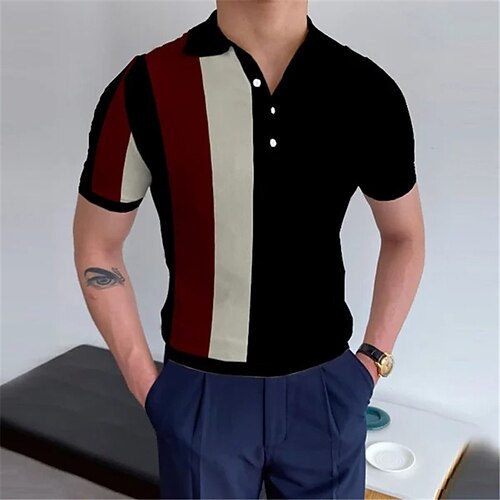 

Men's Collar Polo Shirt Golf Shirt Striped Turndown Wine 3D Print Outdoor Street Short Sleeves Button-Down Print Clothing Apparel Fashion Designer Casual Breathable / Summer / Spring / Summer