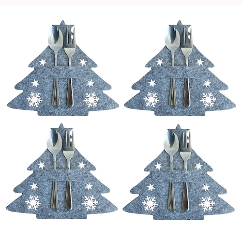 

4 Pcs Christmas Cutlery Bag Cute Christmas Tree Silverware Tableware Holder Knife Fork Bag Pouch Decor for Home Dinner Table, Festival Holiday Party, Christmas Decoration