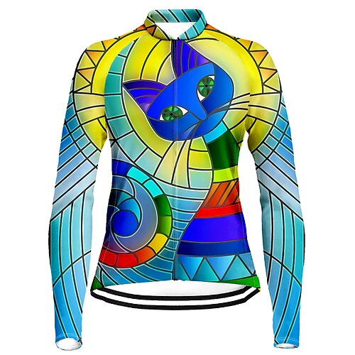 

21Grams Women's Cycling Jersey Long Sleeve Bike Top with 3 Rear Pockets Mountain Bike MTB Road Bike Cycling Breathable Quick Dry Moisture Wicking Reflective Strips Blue Cat Polyester Spandex Sports