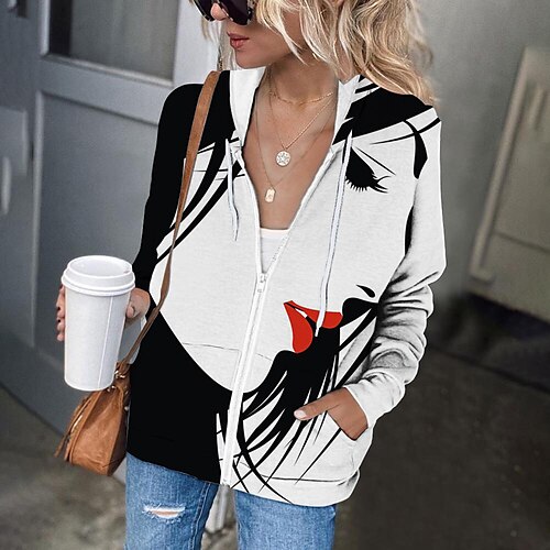 

Women's Zip Hoodie Sweatshirt Pullover Butterfly Portrait Zipper Print Daily Sports 3D Print Active Streetwear Clothing Apparel Hoodies Sweatshirts White Blue