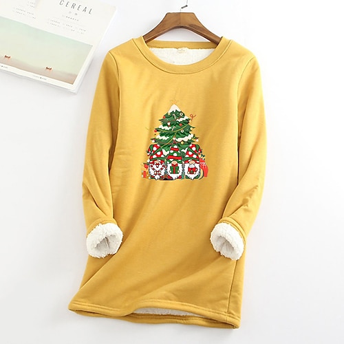 

Women's Plus Size Christmas Fleece Tops Pullover Sweatshirt Animal Tree Print Long Sleeve Crewneck Casual Going out Polyester Winter Fall Green Yellow / Sunflower