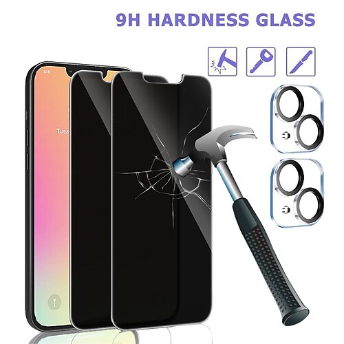 

Ferilinso for iPhone 13 & iPhone 14 Screen Protector 2 Pack 9H Anti Spy Tempered Glass Privacy Screen for iPhone 13 iPhone 14 with 2 Pack Camera Lens Protector Case Friendly Accessories