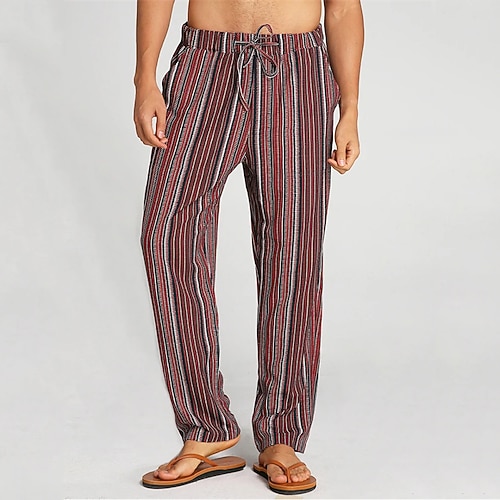 

Men's Trousers Work Pants Casual Pants Pocket Drawstring Elastic Waist Stripe Comfort Soft Daily Weekend Streetwear Casual ArmyGreen Wine Micro-elastic / Elasticity