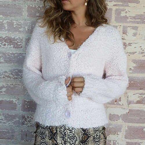 

Women's Cardigan Sweater Jumper Ribbed Knit Button Knitted Pure Color V Neck Stylish Casual Outdoor Daily Winter Fall Green Beige S M L / Long Sleeve / Regular Fit / Going out