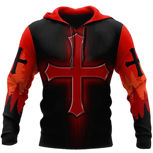 

Men's Unisex Pullover Hoodie Sweatshirt Red Hooded Knights Templar Graphic Prints Cross Print Daily Sports 3D Print Streetwear Designer Casual Spring Fall Clothing Apparel Hoodies Sweatshirts