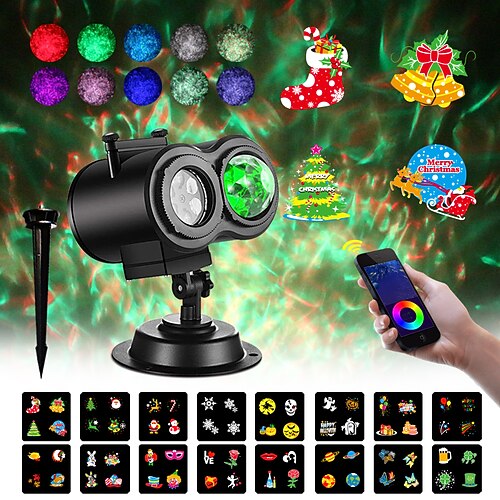 

Christmas Projector Outdoor Lights APP Control 2-in-1 Ocean Wave LED Waterproof Light Outdoor Indoor Light for Halloween Xmas Theme Holiday Party Landscape Christmas Decorations (16 Slides 10 Colors)