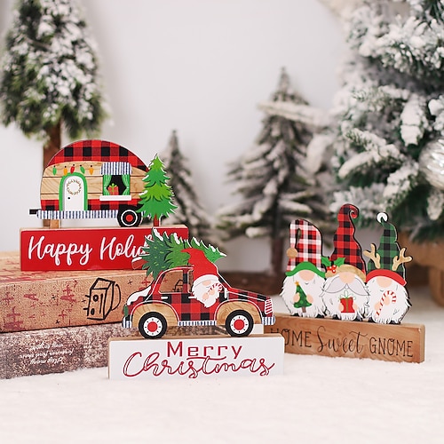 

Christmas decorations Faceless doll car old man wooden ornaments window dressing props