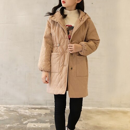 

Kids Girls' Coat Outerwear Plain Long Sleeve Pocket Coat Street Cotton Cute Adorable khaki Winter Fall 2-12 Years