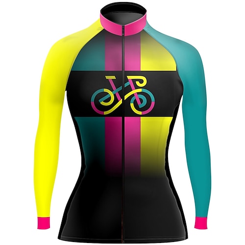 

21Grams Women's Cycling Jersey Long Sleeve Bike Top with 3 Rear Pockets Mountain Bike MTB Road Bike Cycling Quick Dry Moisture Wicking Yellow Graphic Color Block Spandex Sports Clothing Apparel