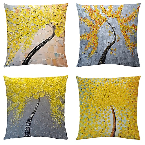 

Oil Painting Tree Double Side Cushion Cover 4PC Soft Decorative Square Throw Pillow Cover Cushion Case Pillowcase for Bedroom Livingroom Superior Quality Machine Washable Indoor Cushion for Sofa Couch Bed Chair