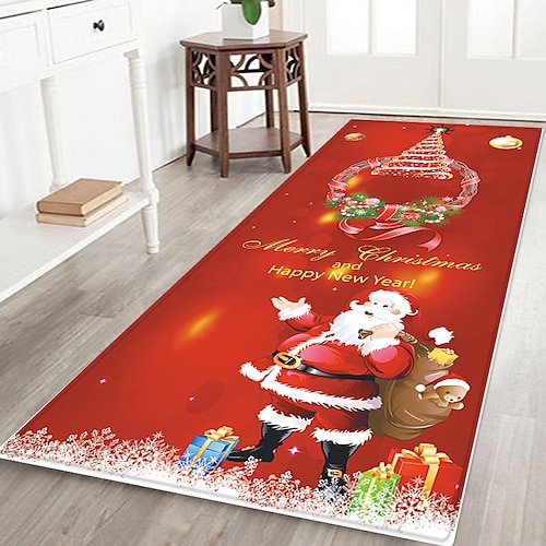 

Christmas Party Flannel Area Rug Floor Mat Anti-Slip Tree Fabric Print Home Entrance Mattress Livingroom