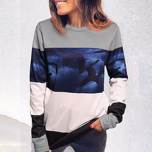 

Women's Sweatshirt Pullover Crew Neck Color Block Print Daily Sports 3D Print Active Streetwear Clothing Apparel Hoodies Sweatshirts Gray Purple