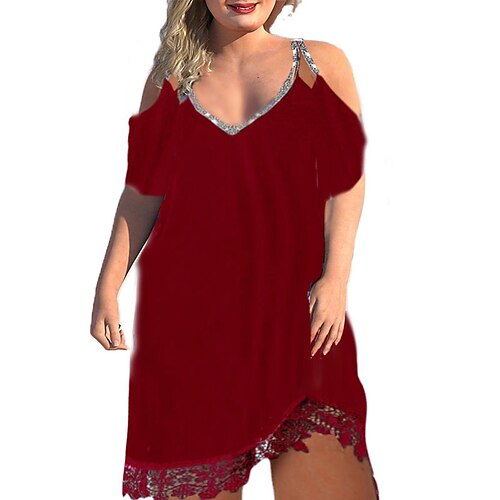 

Women's Plus Size Casual Dress Color Block V Neck Half Sleeve Summer Fall Stylish Casual Short Mini Dress Causal Daily Dress / Cotton / T Shirt Dress Tee Dress / Lace Dress