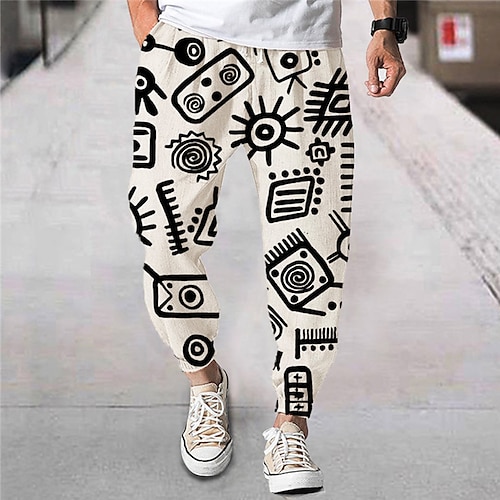 

Men's Joggers Trousers Beach Pants Drawstring Elastic Waist 3D Print Cartoon Graphic Prints Comfort Breathable Sports Outdoor Casual Daily Streetwear Designer Beige Micro-elastic / Elasticity