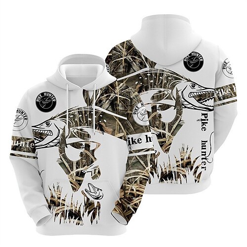 

Men's Unisex Pullover Hoodie Sweatshirt Hooded Graphic Prints Fish Print Daily Sports 3D Print Streetwear Designer Casual Hoodies Sweatshirts Long Sleeve White