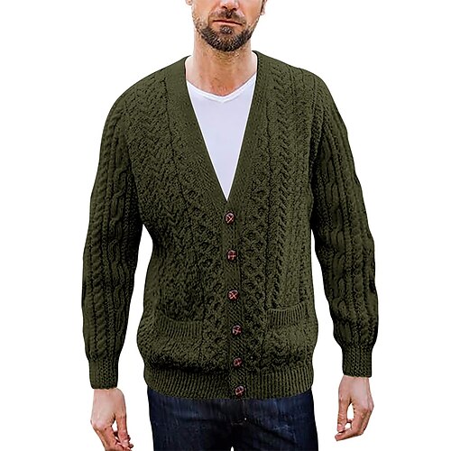 

Men's Sweater Cardigan Sweater Ribbed Knit Cropped Knitted Solid Color V Neck Basic Stylish Outdoor Daily Clothing Apparel Winter Fall Black Army Green M L XL
