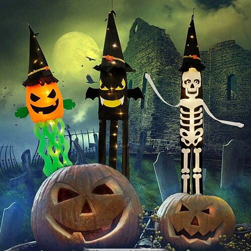 

Halloween Lights Decorations Outdoor Pumpkin Windsock Flags Outdoor Hanging Decorations Decor Prop 1.5m with LED Lights for Halloween Front Yard Lawn 10LEDs 1210 SMD Warm White RGB Outdoor Indoor