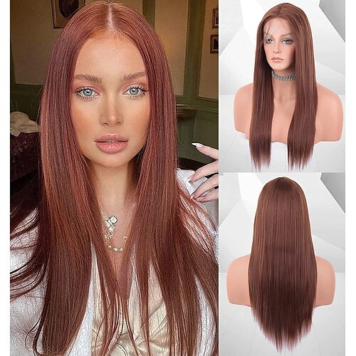 

Auburn Brown Lace Front Wigs for Women Straight Hair Light Brown Wig with Baby Hair GluelessMiddle Part Lace Wig