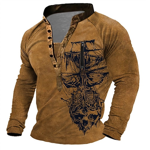 

Men's Unisex Sweatshirt Pullover Button Up Hoodie Brown Standing Collar Graphic Prints Boat Print Casual Daily Sports 3D Print Streetwear Casual Big and Tall Spring & Fall Clothing Apparel Hoodies