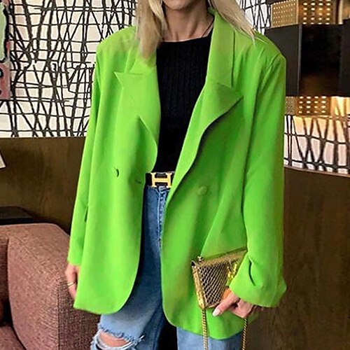 

Women's Blazer Warm Breathable Outdoor Office Work Patchwork Buttoned Front Turndown OL Style Elegant Modern Solid Color Regular Fit Outerwear Long Sleeve Winter Fall Green Black Pink S M L XL XXL 3XL