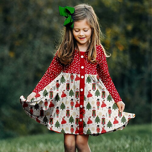 

Kids Girls' Dress Cartoon Shift Dress Above Knee Dress Daily Print Long Sleeve Cute Dress 3-10 Years Winter Red