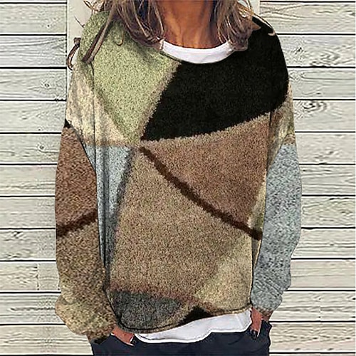 

Women's Sweatshirt Pullover Color Block Print Daily Sports 3D Print Active Streetwear Hoodies Sweatshirts Loose Fit Khaki Brown