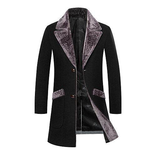 

Men's Casual Classic Overcoat Long Regular Fit Solid Colored Single Breasted Two-buttons Black Light Grey Navy Blue 2022