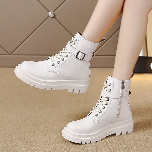 

Mujer Botas Botas de Combate Tallas Grandes Botas con cordones Diario Botines Botines Invierno Tacón Cuadrado Dedo redondo Casual Cuero Cordones Negro Blanco
