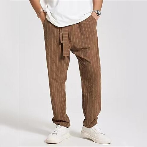 

Men's Trousers Casual Pants Pocket Drawstring Elastic Waist Stripe Comfort Soft Daily Holiday Streetwear Stylish Classic Brown Micro-elastic / Spring / Elasticity