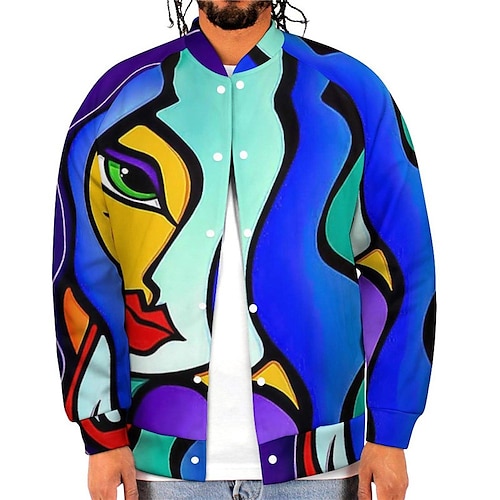 

Men's Coat Street Casual Vacation Fall Winter Regular Coat Regular Fit Warm Breathable Streetwear Stylish Trendy Jacket Long Sleeve 3D Print Abstract Pocket Print Blue